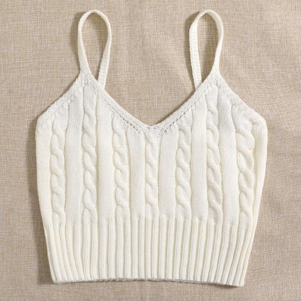 White Cable Knit Cropped Tank